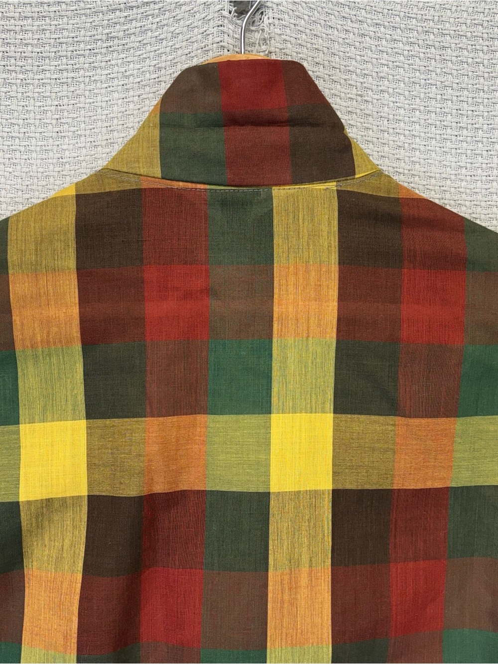 Men's Plaid Long Coat in Red, Yellow & Green - Picture 9 of 11
